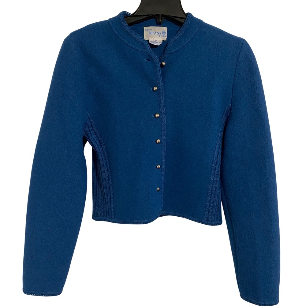 Vintage Knit Grandmacore Deans of Scotland Cardigan Womens L Blue Wool Rib - Picture 2 of 7